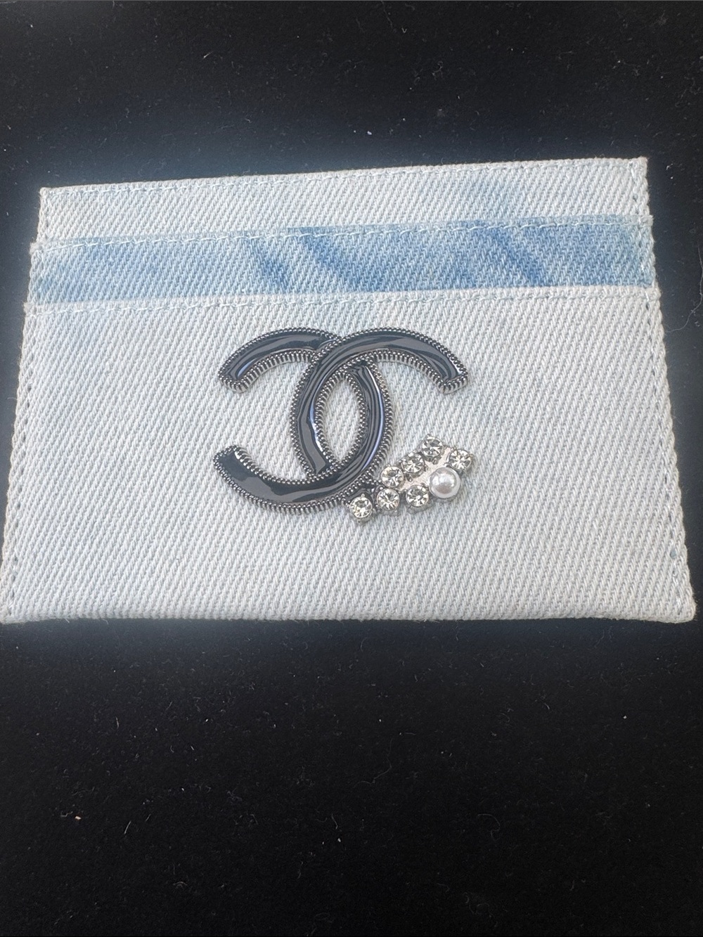 Card holder  Light Blue Denim Card Holder with CC Crystal Accent